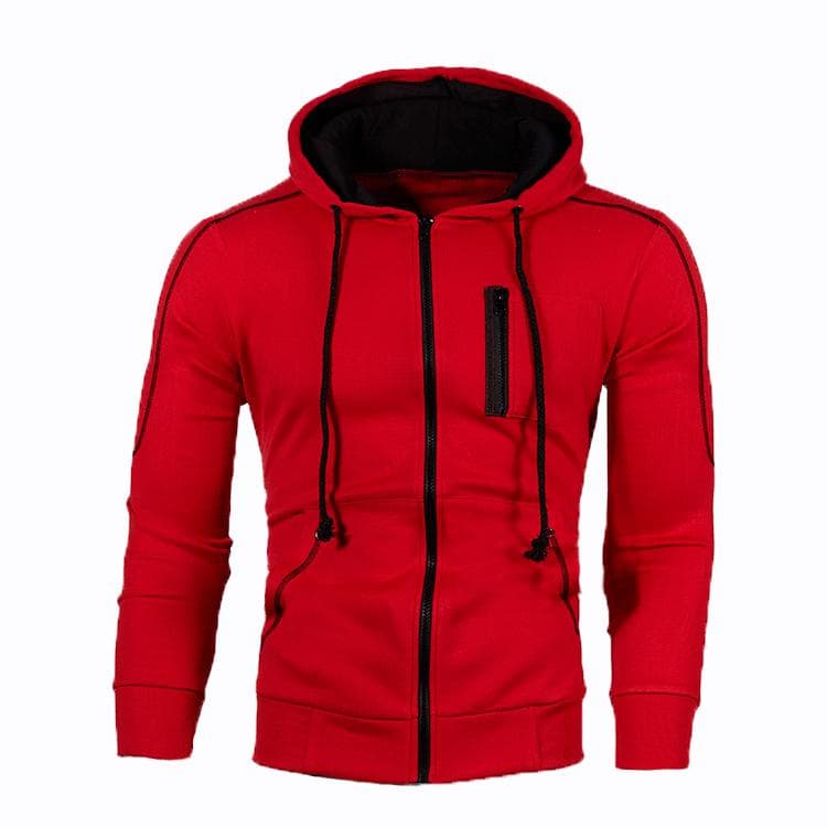 Men's Fashion Hooded Zipper sport Jacket Casual Slim Fit Sweatshirt Type Men's 2XL red