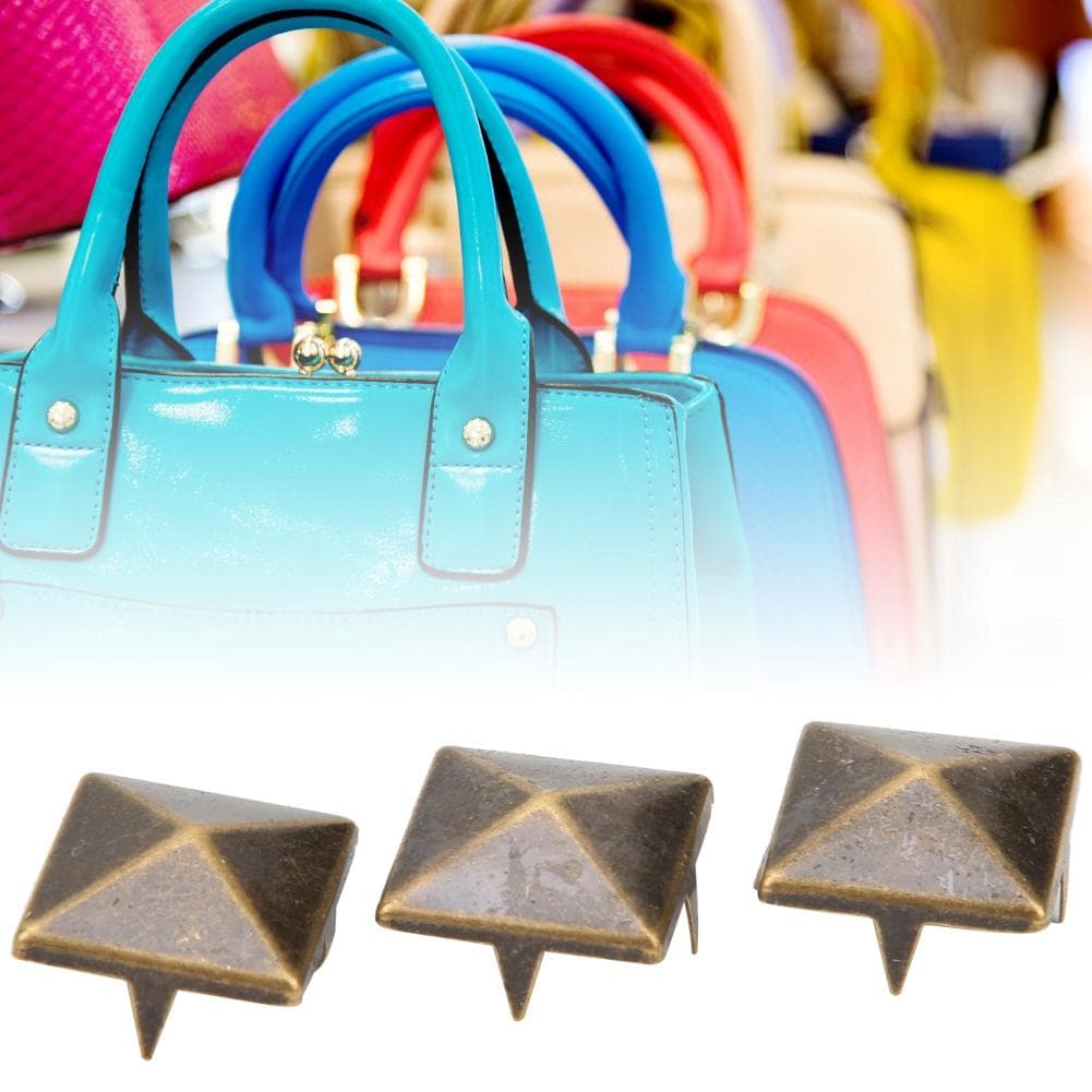 100pcs Square Pyramid Punk Rivets 4 Claw Metal Studs for Bracelets Clothing Shoes HandbagBronze 15mm 15mm 1/4 Inch to M22-15 Core antique bronze
