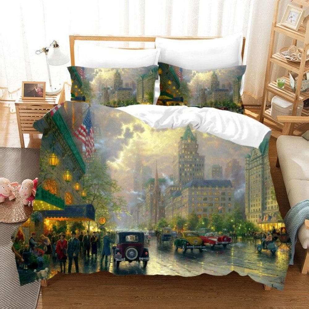 Oil Painting Van Gogh Star Sky Bedding Set Queen King Size Bedroom Decor Quilt Cover Pillowcase 2/3 Pcs Bed Linen Home Textile EU single(135x200cm)