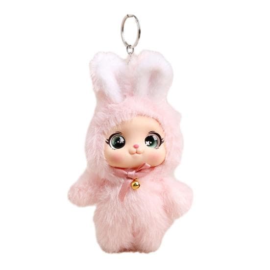 Doll Keychain Cute Vinyl Face Toy Soft Doll Collectible Fluffy Bag Charm for Wallet Backpack pink