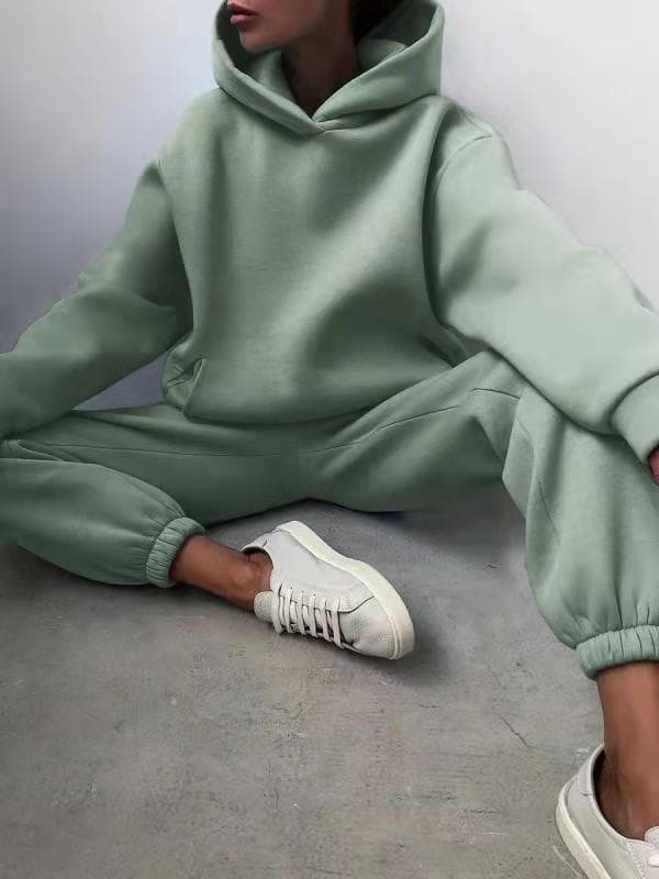 Women Elegant Solid Sets For Women Warm Hoodie Sweatshirts And Long Pant Fashion Two Piece Sets Ladies Sweatshirt Suits S green
