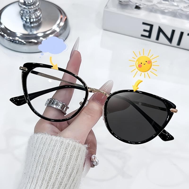 Retro Metal Frame Glasses Cat Eye Style with Light Sensing Lenses Unisex Fashion Accessory 1 Piece