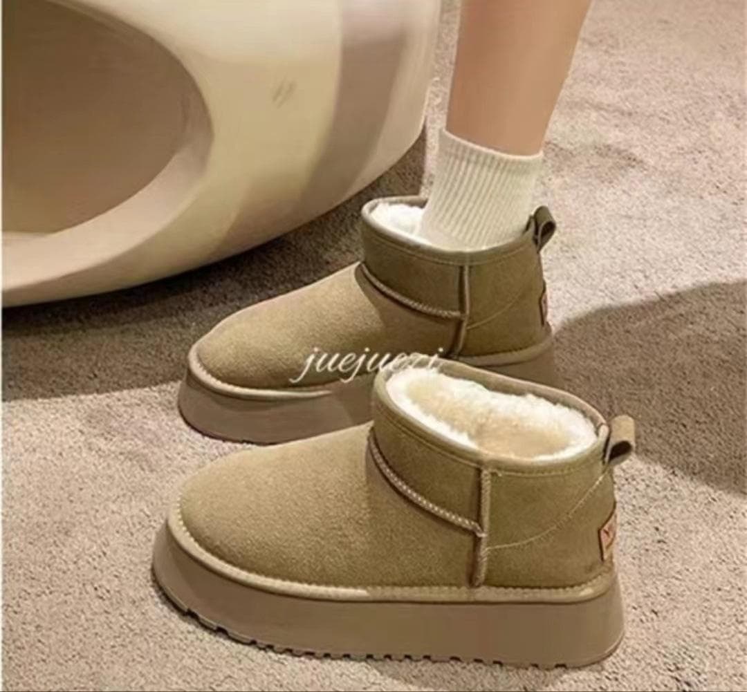 Luxury Winter Women Short Plush Warm Snow Boots Casual Shoes New Suede Fur Chelsea Ankle Boots Flats Platform Ladies Shoes 40 blue