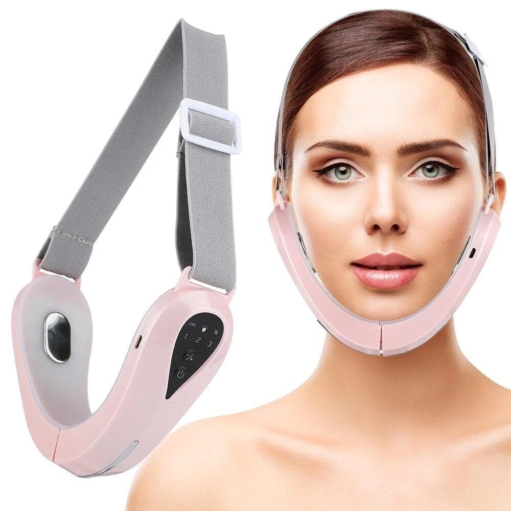 EMS Face Lifting Device V Face LED Photon Therapy Beauty Instrument Vibration Facial Massager Face Slimming Double Chin Removal CN pink