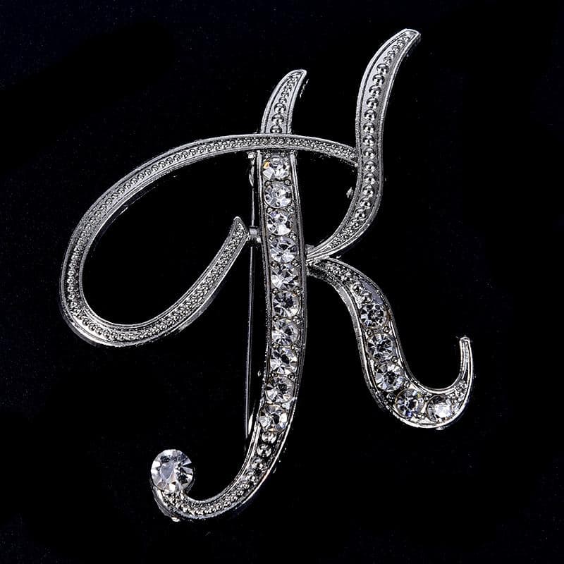 Crystal Rhinestone 26 Letters Women Collar Brooch Pin Corsage Bouquet Jewelry K