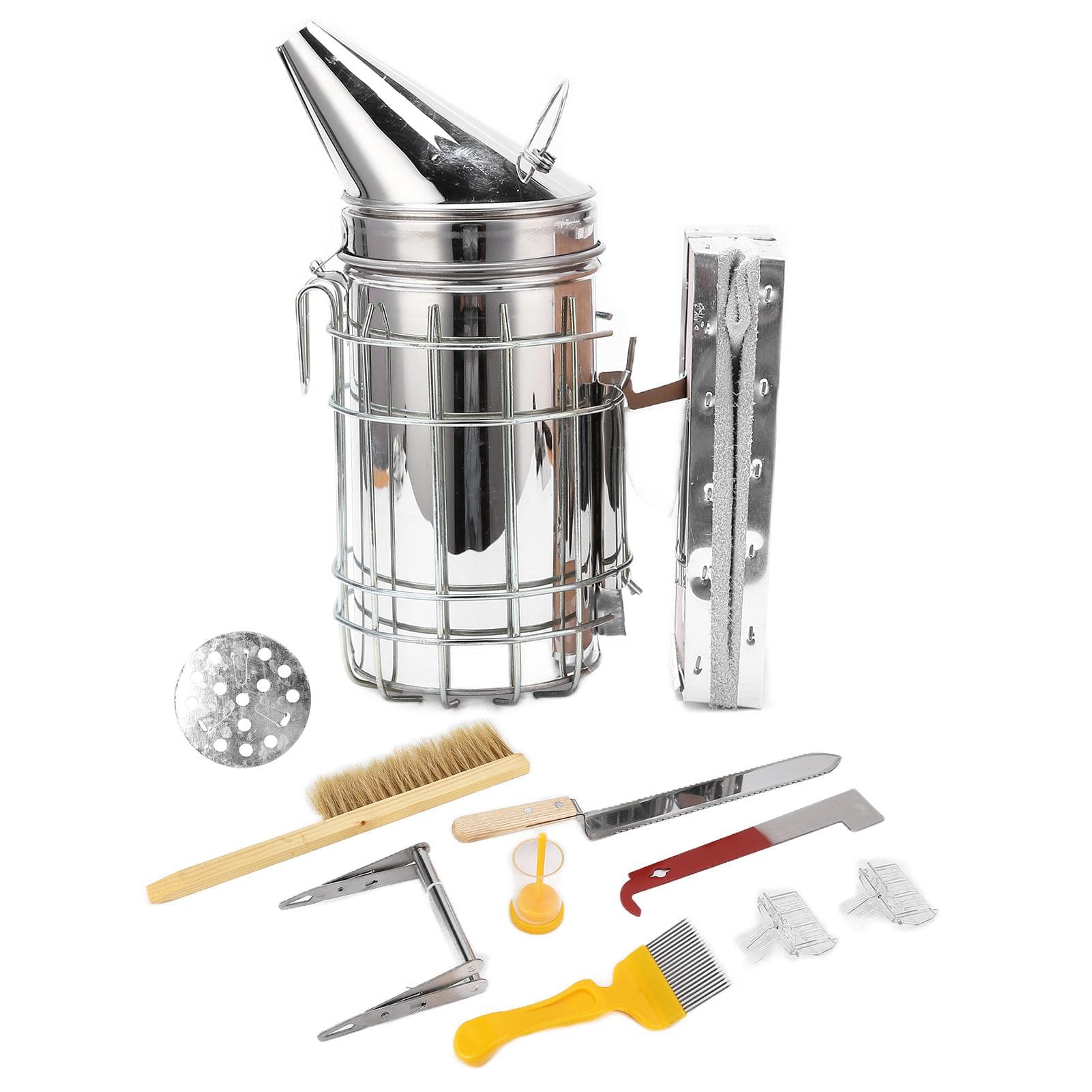 9Pcs/Set Beehive Smoker Kit with Bee Brush Yellow Needle Scratcher Serrated Blade Queen Bee Clips
