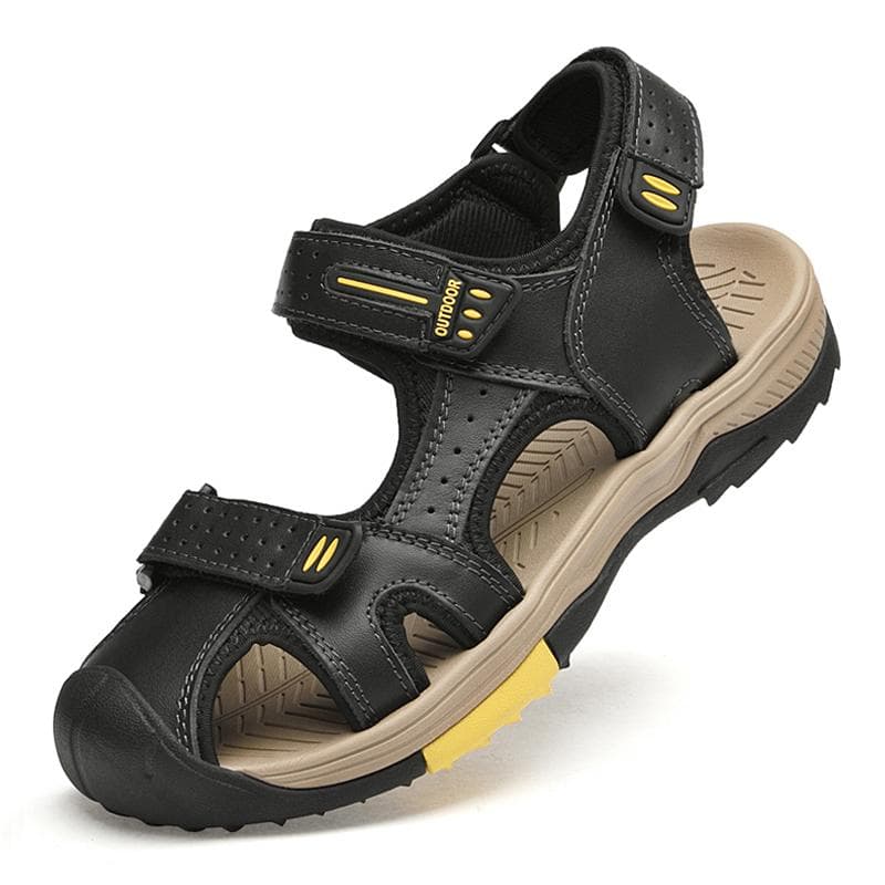 Male Sandals Summer Leather Fashion Beach Shoes Lightweight Breathable Comfortable Roman Shoes Sandals for Men Luxury 46 black