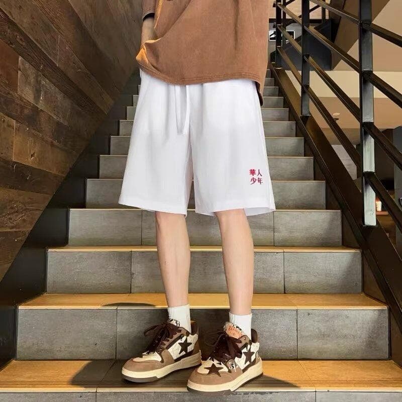 New Summer High Street Men's Shorts Loose Five-quarter Pants Casual Sports Straight Mid-pants One size white