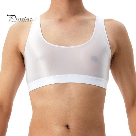 Men Sexy Glossy Silky Vest O-neck Sleeveless Racerback Tank Tops Solid Color Skinny Smooth Surface Tops 2XL white