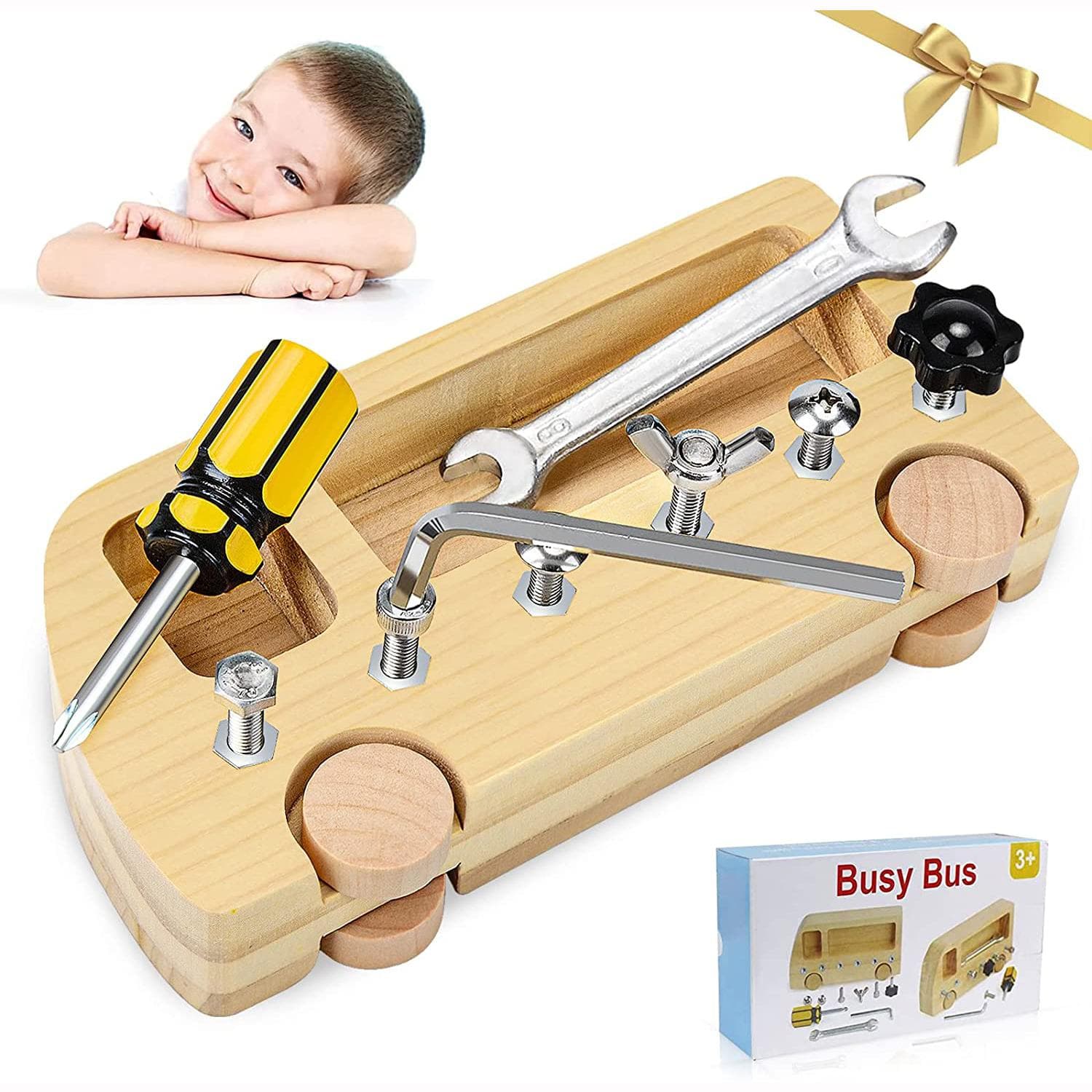 10 Pcs Kids Montessori Screwdriver Board Set,Wooden Montessori Toys,Real Tools,Basic Skills Educational Sensory Learning Toy for Kids Toddlers 18.8x8.9x3.5cm beige