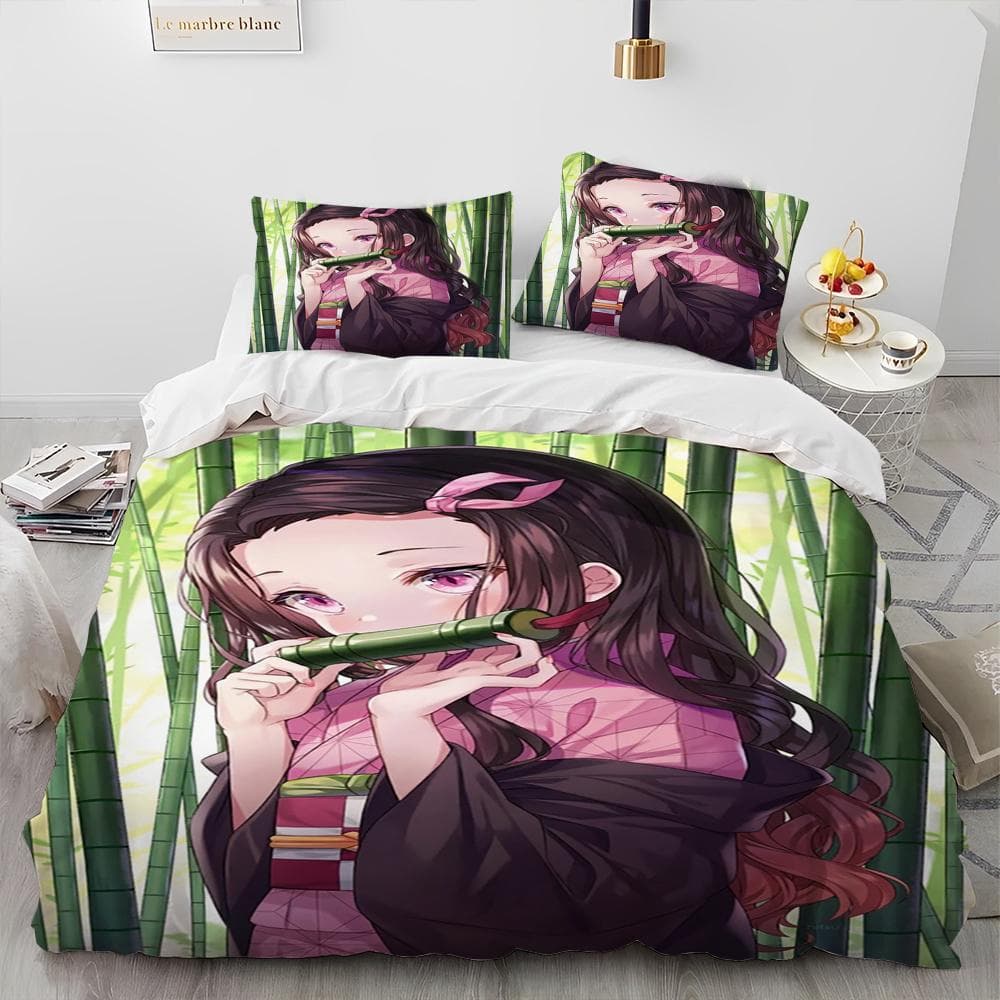 Demon Slayer Bedding Set Kamado Nezuko Duvet Cover Set Bedspread Pillowcase King Queen Full Single Size Bed Linen Kids Teen Gift Eu Twin 135x200cm