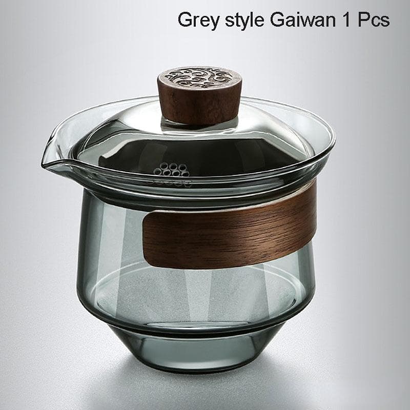 High Quality Glass Gaiwan Heat Resistant Glass Teapot With Wood Handle Tea Bowl Teacup Tea Ceremony Cup High-end Tea Set Pu Erh