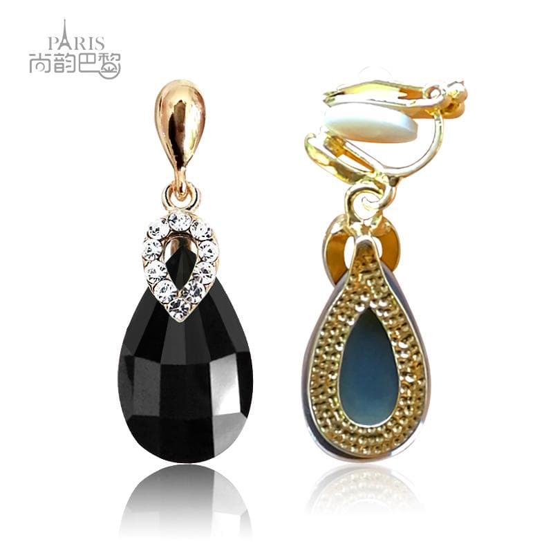 Luxury Crystal Waterdrop Clip on Earrings CZ No Pierced Earrings Women Girls Ear Cuff Wedding Party Jewelry black