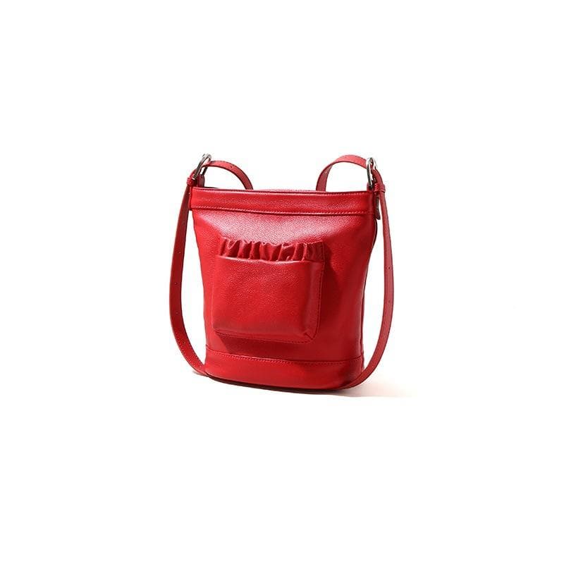 Women's Leather Handbag Spring Underarm Crossbody Bag High-end Solid Color Simple Pocket Bucket Bag