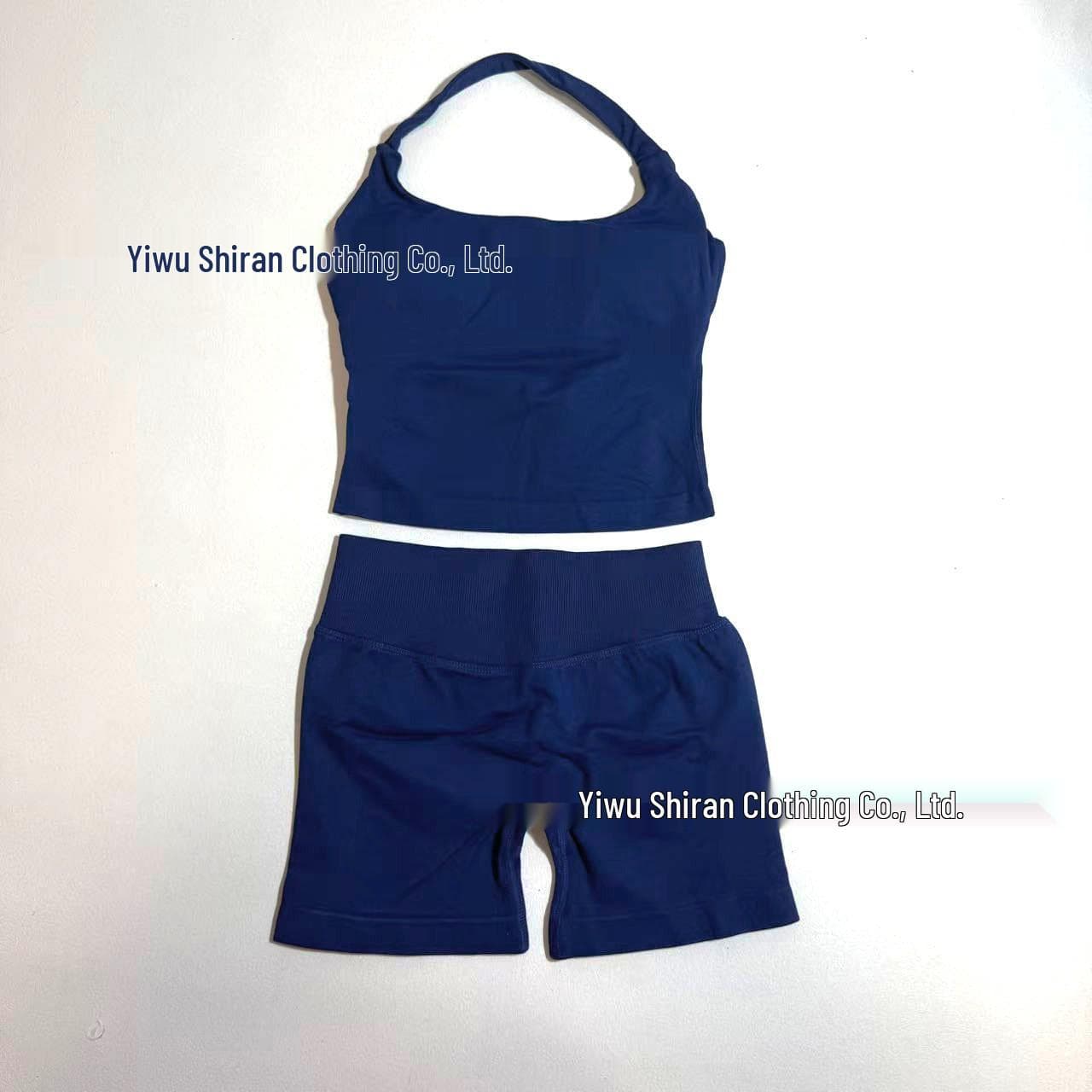 Dfyne Women's Halter Sports Vest & High-Waist Hip-Lifting Shorts Set with High Elasticity L