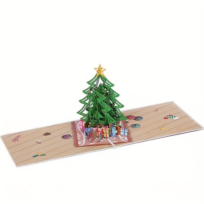 1pc Christmas 3D Greeting Card, Green Christmas Tree Handmade Greeting Card, Christmas Greetings Message Card, Christmas Party Decoration Supplies Pack of 1