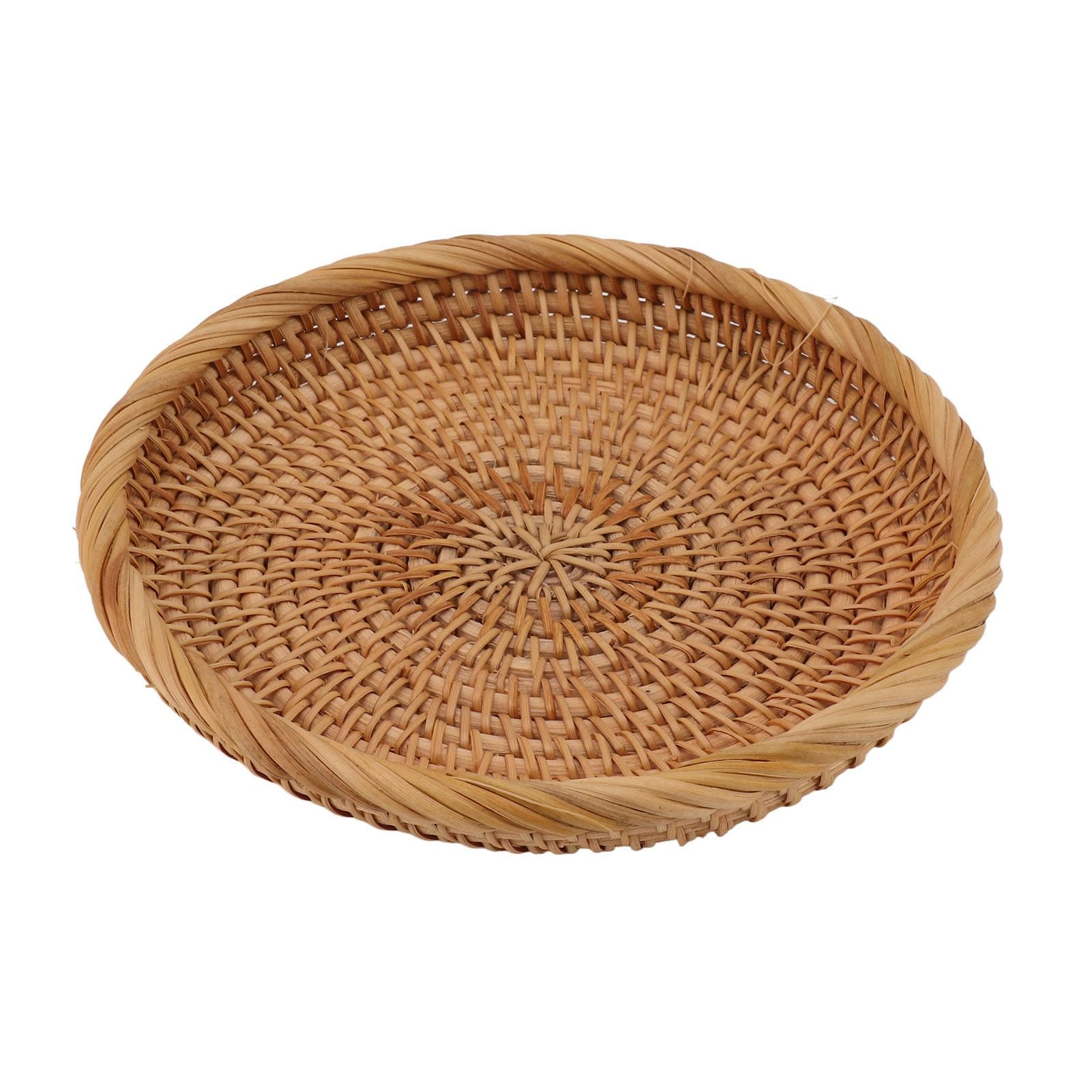 Rattan Fruit Tray Hand Woven Elegant Traditional Natural Rattan Serving Tray for Kitchen Counter L