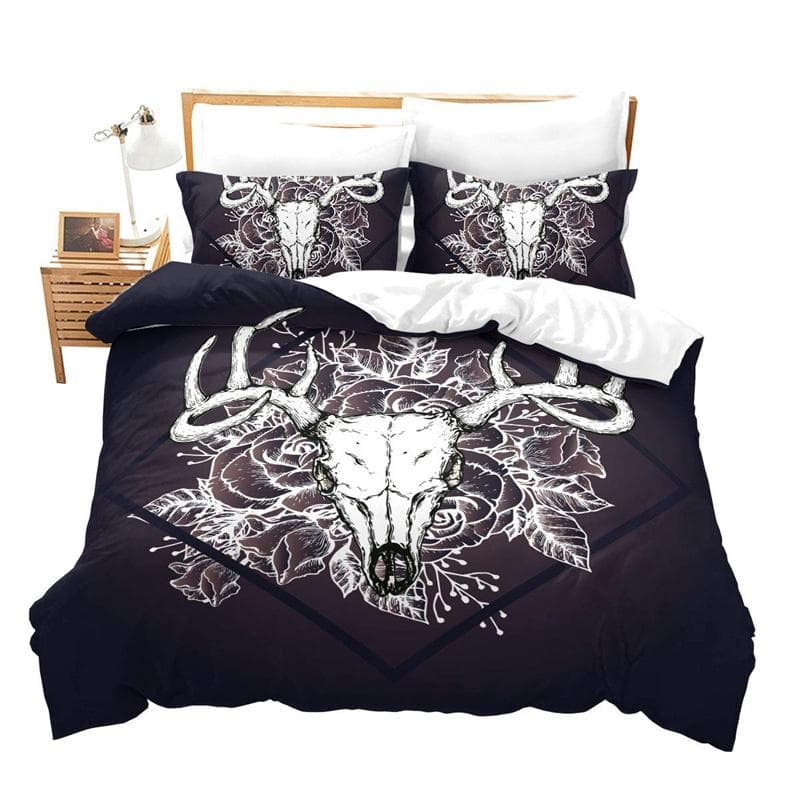Farm Animal Duvet Cover Set Single King Queen Bohemian Mandala Bedding Set Microfiber Deer Bull Head Cow Skull Comforter Cover EU single(135x200cm)