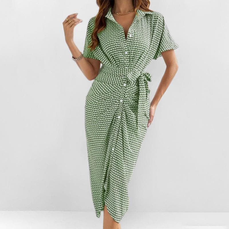 Spring and Summer Women's Elegant V-neck High-waisted Temperament and Short-sleeved Dress 3XL