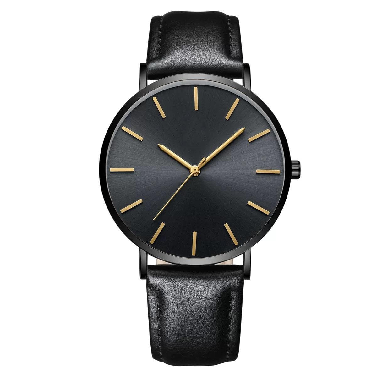 6.5mm Ultra Thin Waterproof Mens Watches Luxury Genuine Leather Casual Quartz Business Wrist Watch Gifts Black