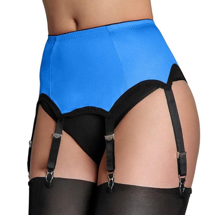 High Waist Non-Slip Garter Lace Underwear with 6 Adjustable Buckles L blue
