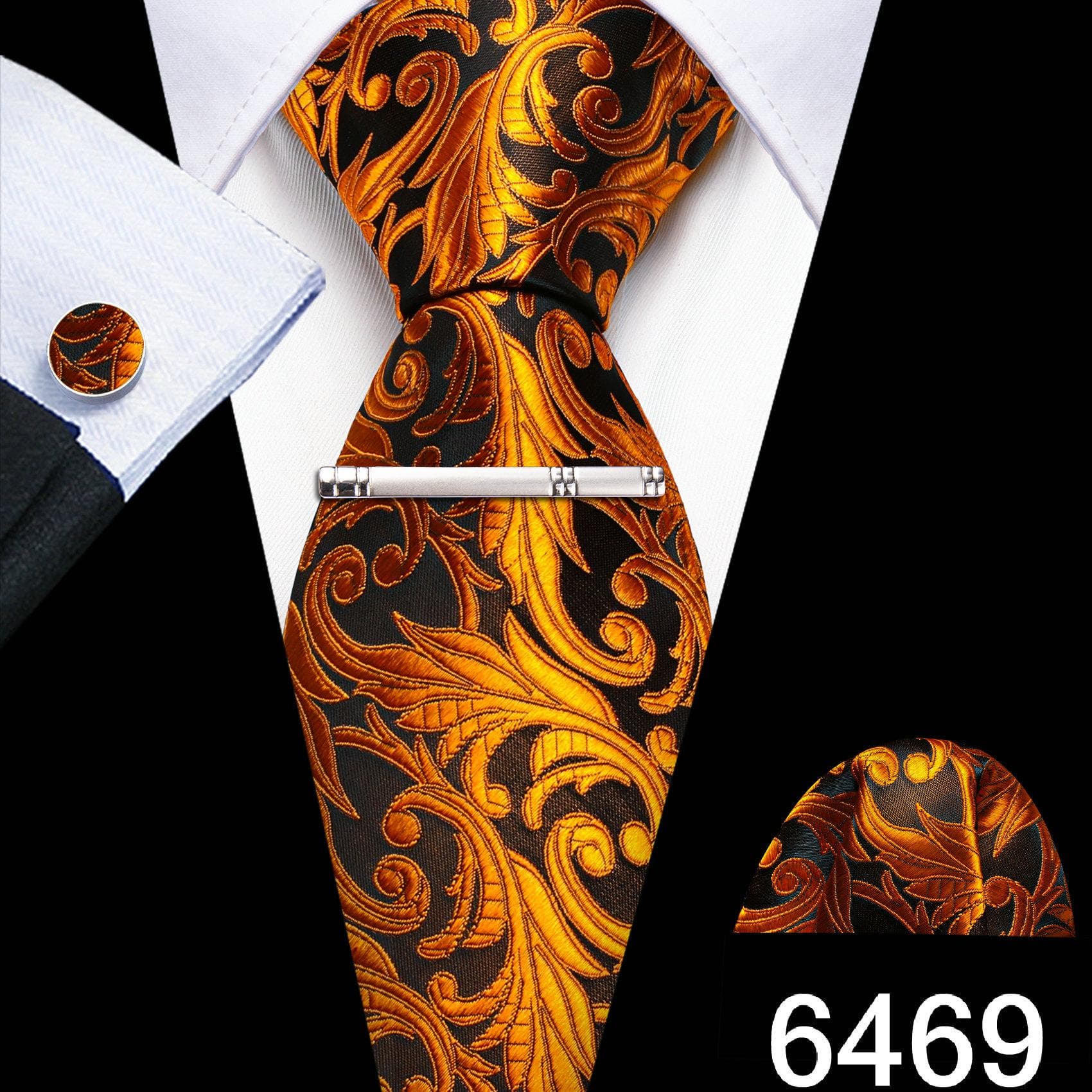 Barry.Wang Mens Green Blue Ties with Silver Tie Clip Wedding Silk Necktie Hanky Cufflinks Business Set N-6469