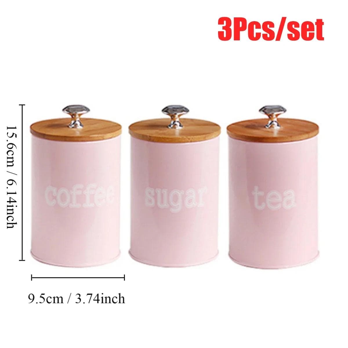 3Pcs/Set Tea Coffee Sugar Storage Spice Jar Candy Pot with Lid Storage Tanks Steel Kitchen Organizers Utensils Bamboo Cover Box