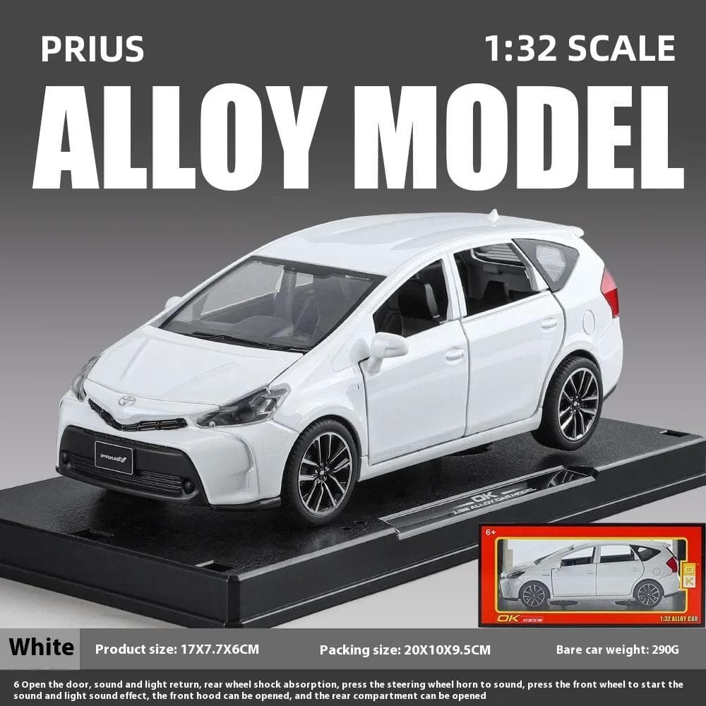1/32 Scale Toyota Prius Alloy Car Model with Retro Pull-Back Action, Fun Toy for Kids, Educational Display Item, Ideal Gift for Car Ent white