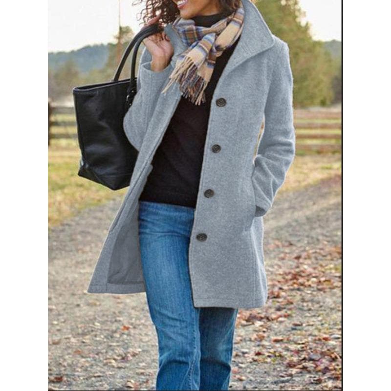 Spring and Autumn New Woolen Women's Coat Medium and Long Multi-grain Buckle Cardigan Coat XL