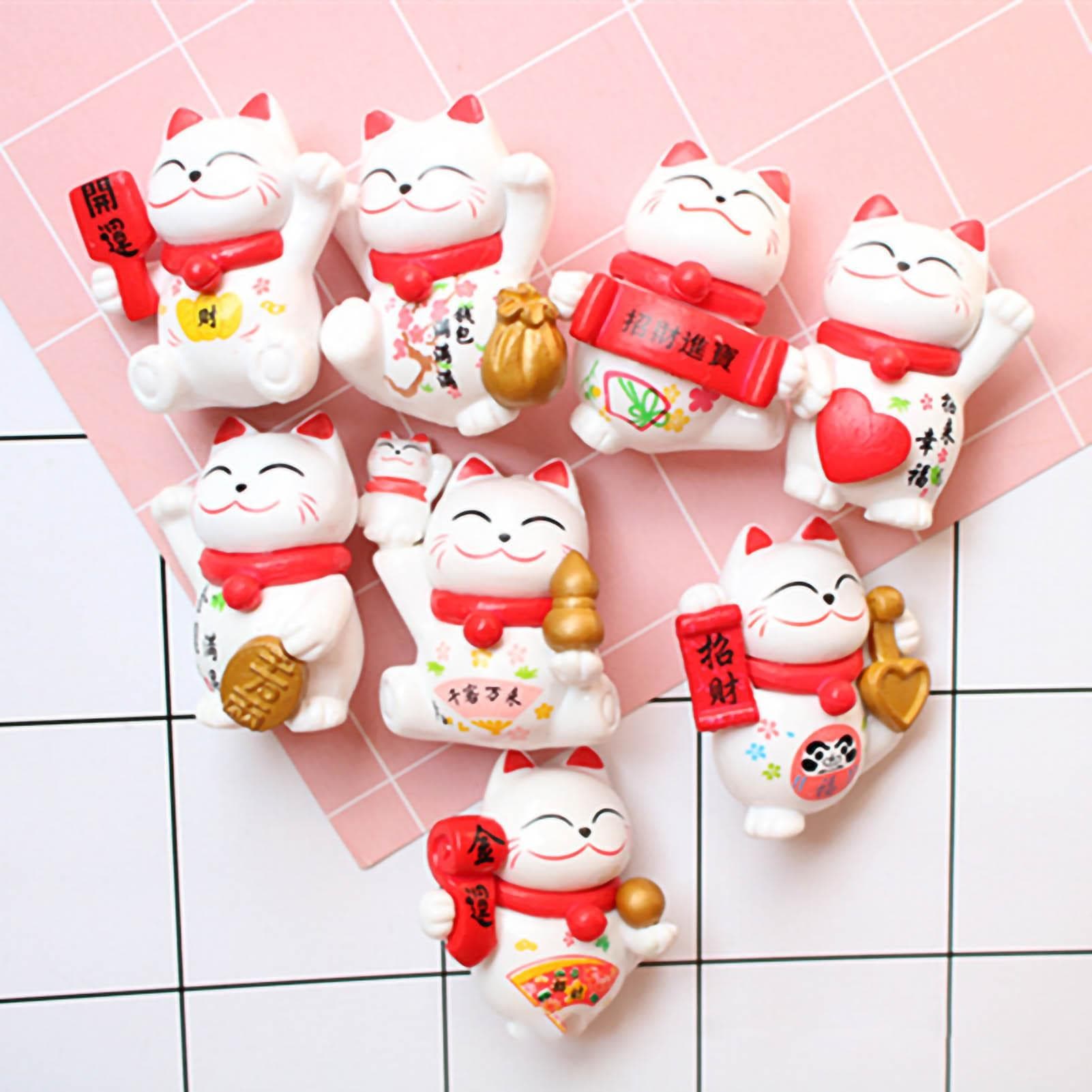 Lucky Cat Ornament Waving Arm Fortune Cat PVC Animal Figurine for Home Decoration 8Pcs in Set 8Pcs