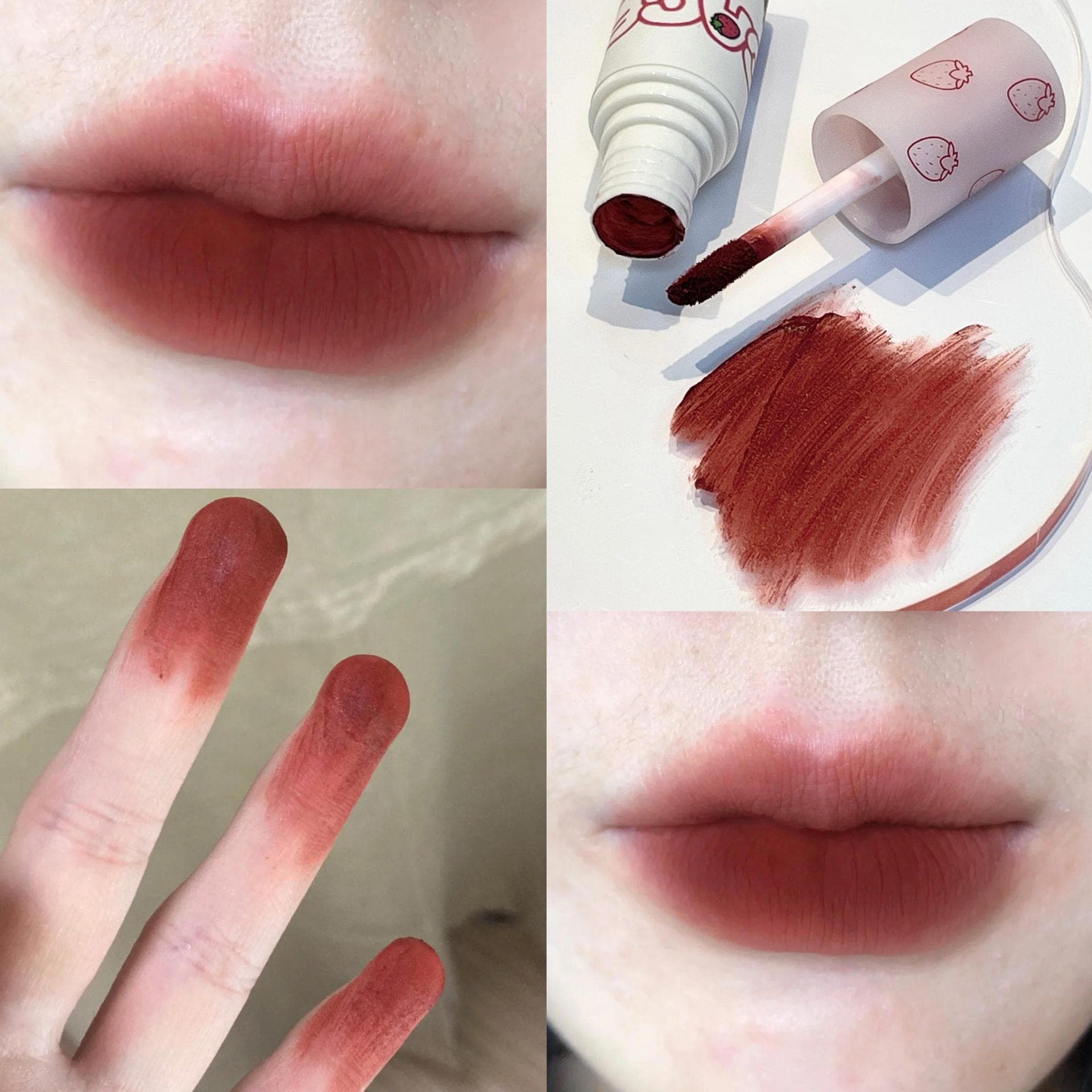 Lovely Strawberry Lip Mud Clay Velvet Matte Lipstick Makeup Waterproof Long-lasting Smooth Red Lip Tint Pigment Lip Gloss