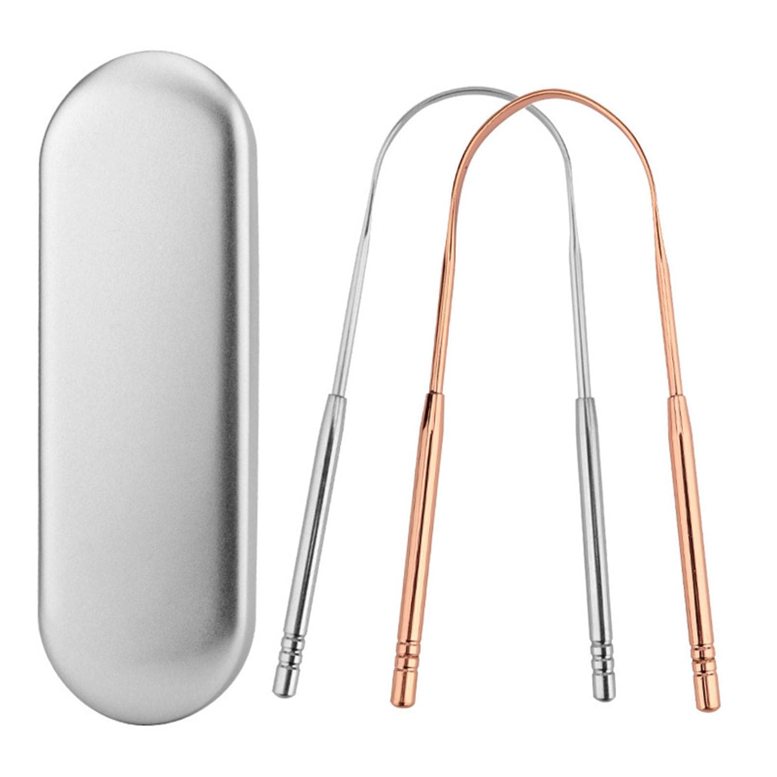 2PCS Stainless Steel Tongue Scraper Oral Tongue Cleaner with Metal Storage Box Mouth Tongue multicolour