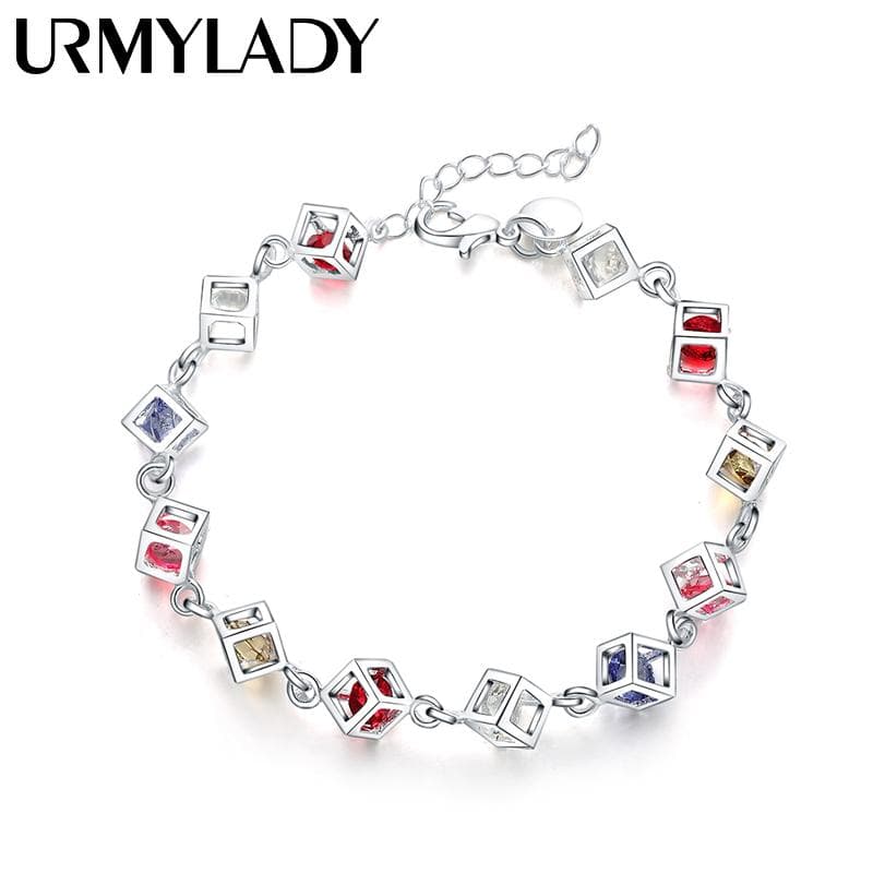 925 Sterling Silver Colorful Zircon Bracelets Fashion Charm Jewelry MB246 20cm
