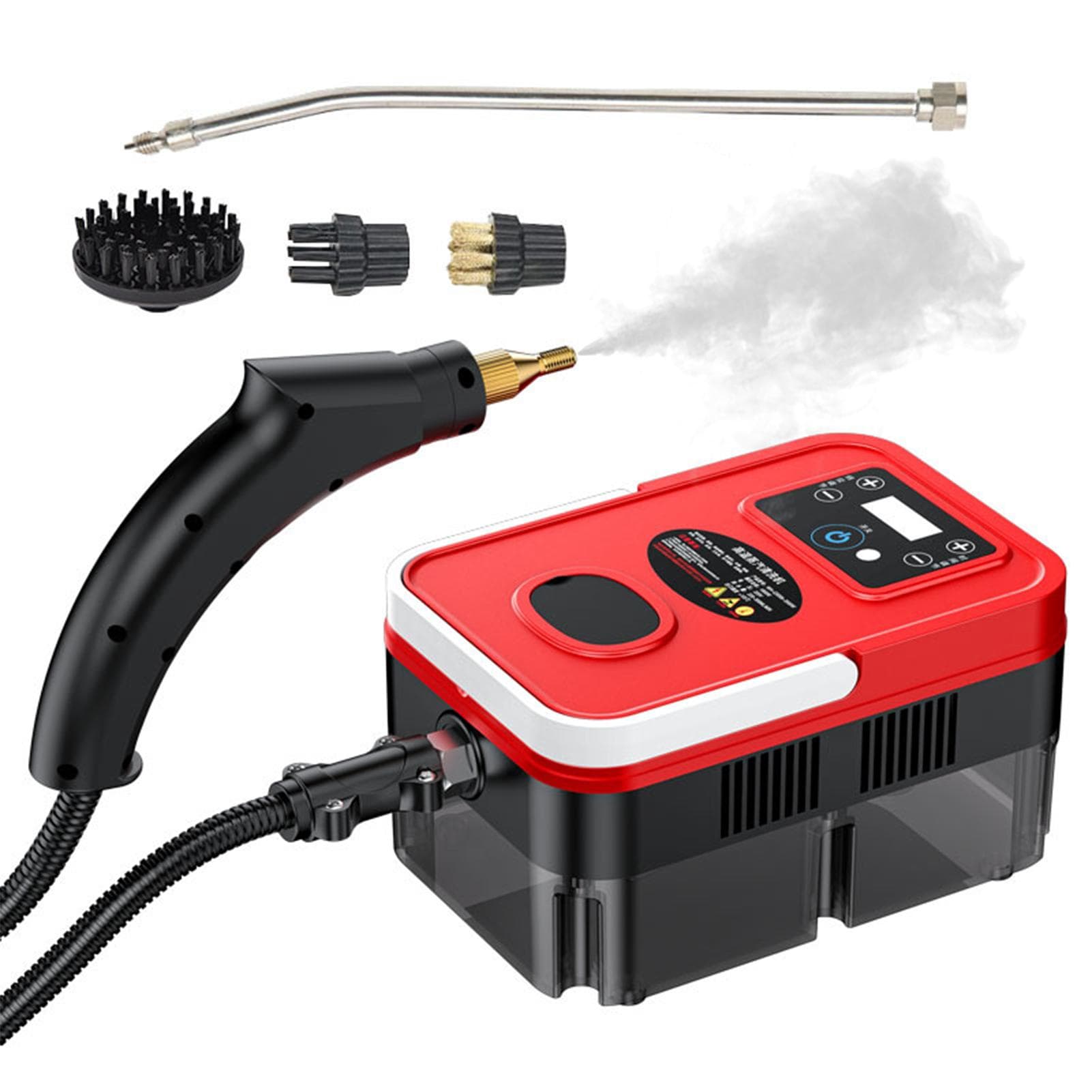 Handheld Multi-surface Steam Cleaner with 4pcs Accessories Touch Screen 6 Levels Adjustable 15s EU Plug red