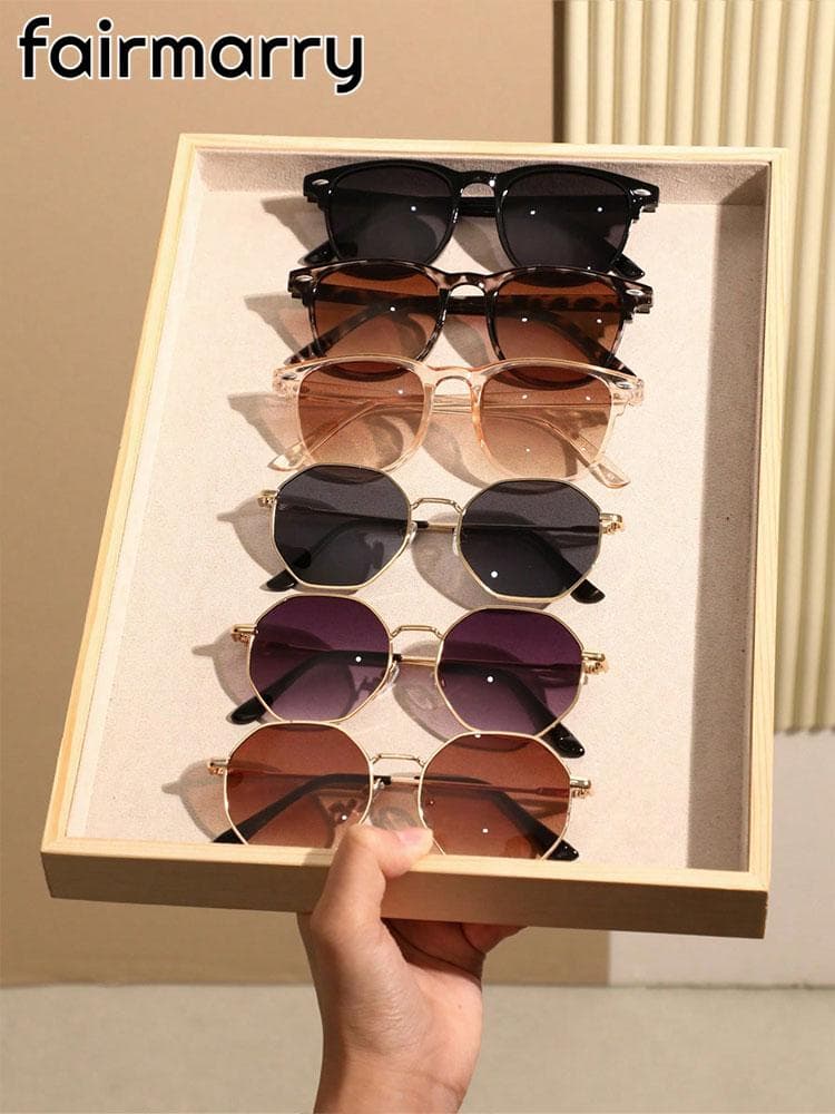 6PCS Unisex Geometric Sunglasses Plastic Metal Frame UV Protection For Outdoor Hiking Travel