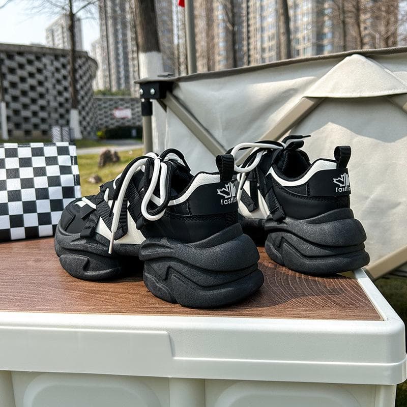Daddy Shoes Women's Spring New Thick-soled 6cm Korean Style Casual Shoes Women's Explosive Style Round Toe Sneakers 40 black