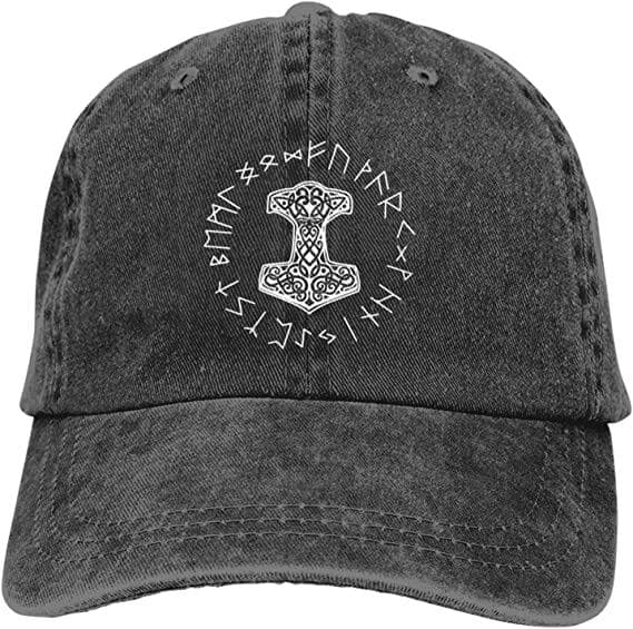 Vikings Mjolnir and Rune Wheel Norse Mythology Symbol Baseball Dad Cap Hip Hop Cap Adjustable Classic Sports for Unisex Women Hat One Size