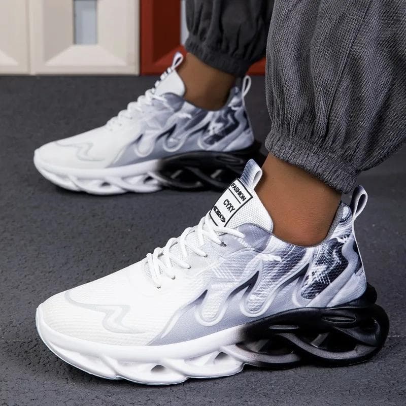 Men's Casual Sports Shoes Breathable Lightweight Flame Print Sports Shoes Summer Outdoor Tennis Running Hiking Shoes for Men 39 black