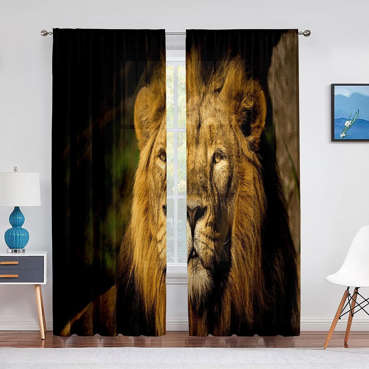 Lion Wildlife Powerful Majestic Leo King Animal Tulle Curtain for Home Office Window Decor Bedroom Modern Sheer Voile Curtains 1 PCS W100XH250cm&Grommet Top