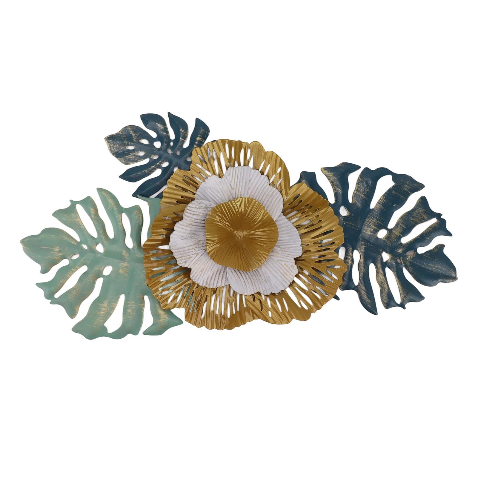 Iron Flower Wall Hanging Blue Modern Beautiful Metal Floral Wall Art Decor for Living Room Bedroom