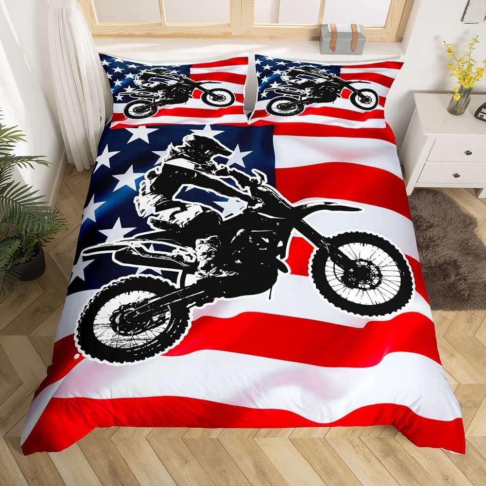 Mountain Bike Duvet Cover Extreme Sports Bedding Set Bicycle Rider Comforter Cover Racing Dirt Bike Quilt Cover Twin Queen Size AU Single(140x210cm)