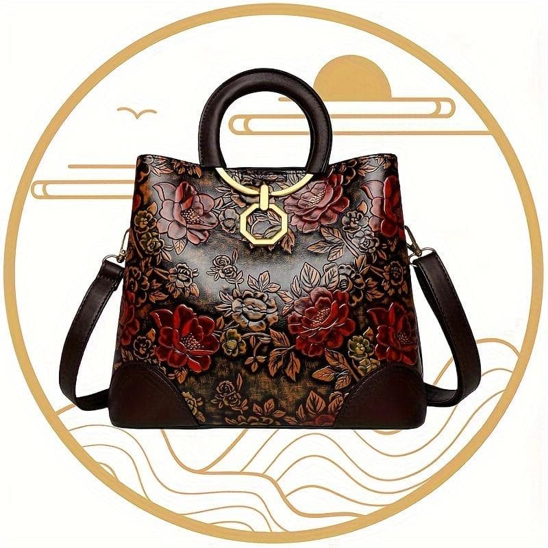 Classic Temperament Antique Printed Women's Bag, Suitable for Any Season Travel Daily Bag, Flower Crossbody Bag Bag Ladies yellow