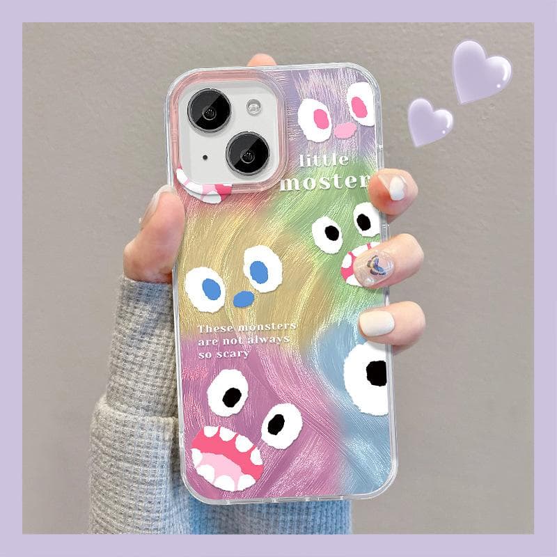 Applicable To Apple 15 Mobile Phone Case Iphone14 Cartoon Monster Stand 13pm Feather Yarn IMD Laser 12 Advanced 7/8 iPhone SE (2nd Generation)