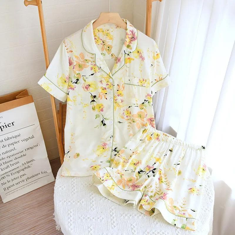 Summer Newest Cotton Shorts Pajamas Suit for Women's Cotton Short-Sleeved Homewear Cardigan Two-Piece Thin Pajama Shorts Set XL