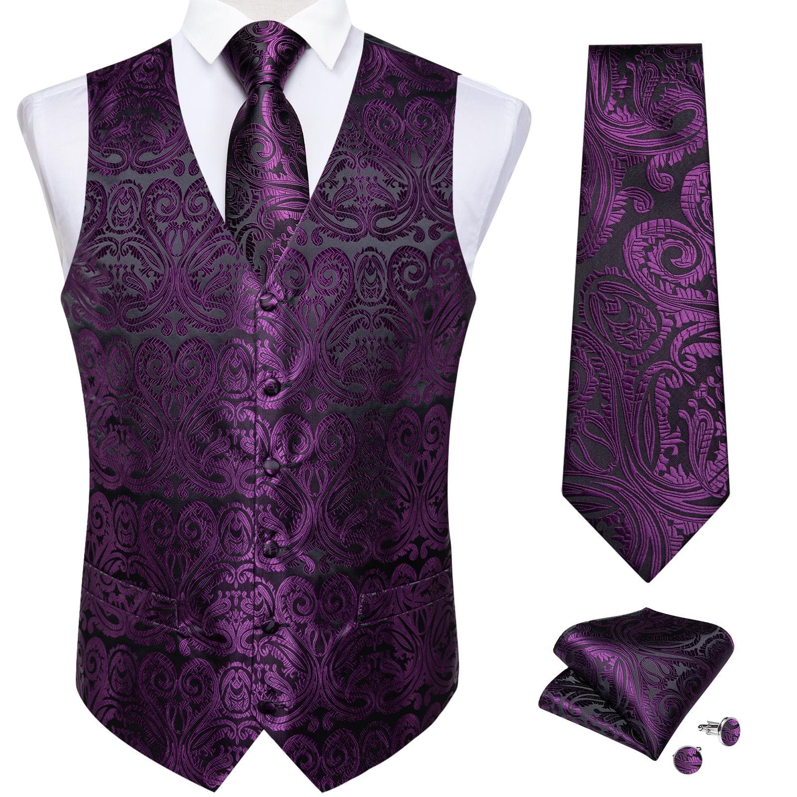 Dibangu Mens Yellow Paisley Vest Suit Waistcoat Hanky Cufflinks Tie Set Wedding 3XL