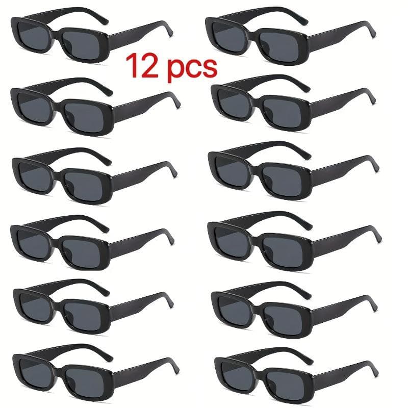 12PCS Small Frame Sunglasses Black Fashionable Casual High-end Cool Glasses for Beach Travel