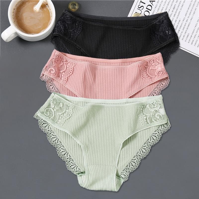 3Pcs/set Women Cotton Panties M-2XL Low-Rise Underwear Trendy Patchwork Lace Briefs Female Soft Underpants Lingerie 2022 XXL