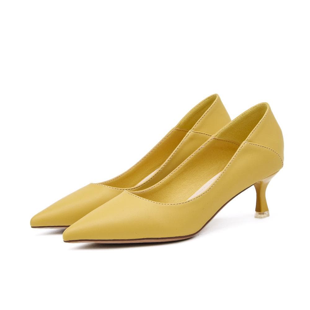 Single Shoe Women New Light Mouth Thin Heel Medium Heel Single Shoes Women Black Work Shoes Small Heel Women's Shoes 39 yellow