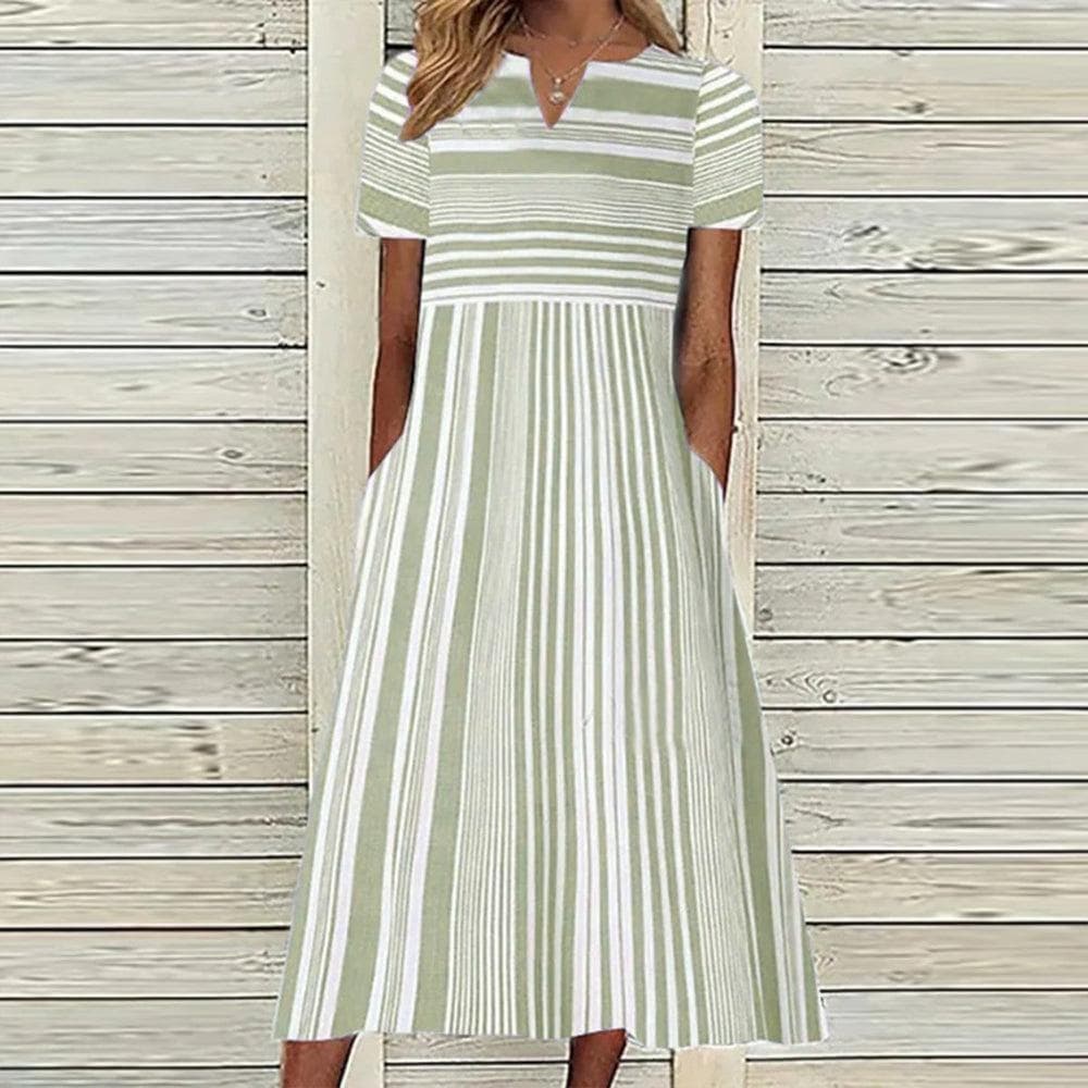 HNXC Women's Fashion Summer Spring Short Sleeve V-Neck Casual Dresses XL light green