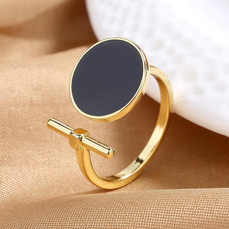 Women's Fashion Geometric Open Rings Accessory Black/White Round Epoxy Glossy Disk Female Trendy Golden Ring Jewelry Best Gifts gold